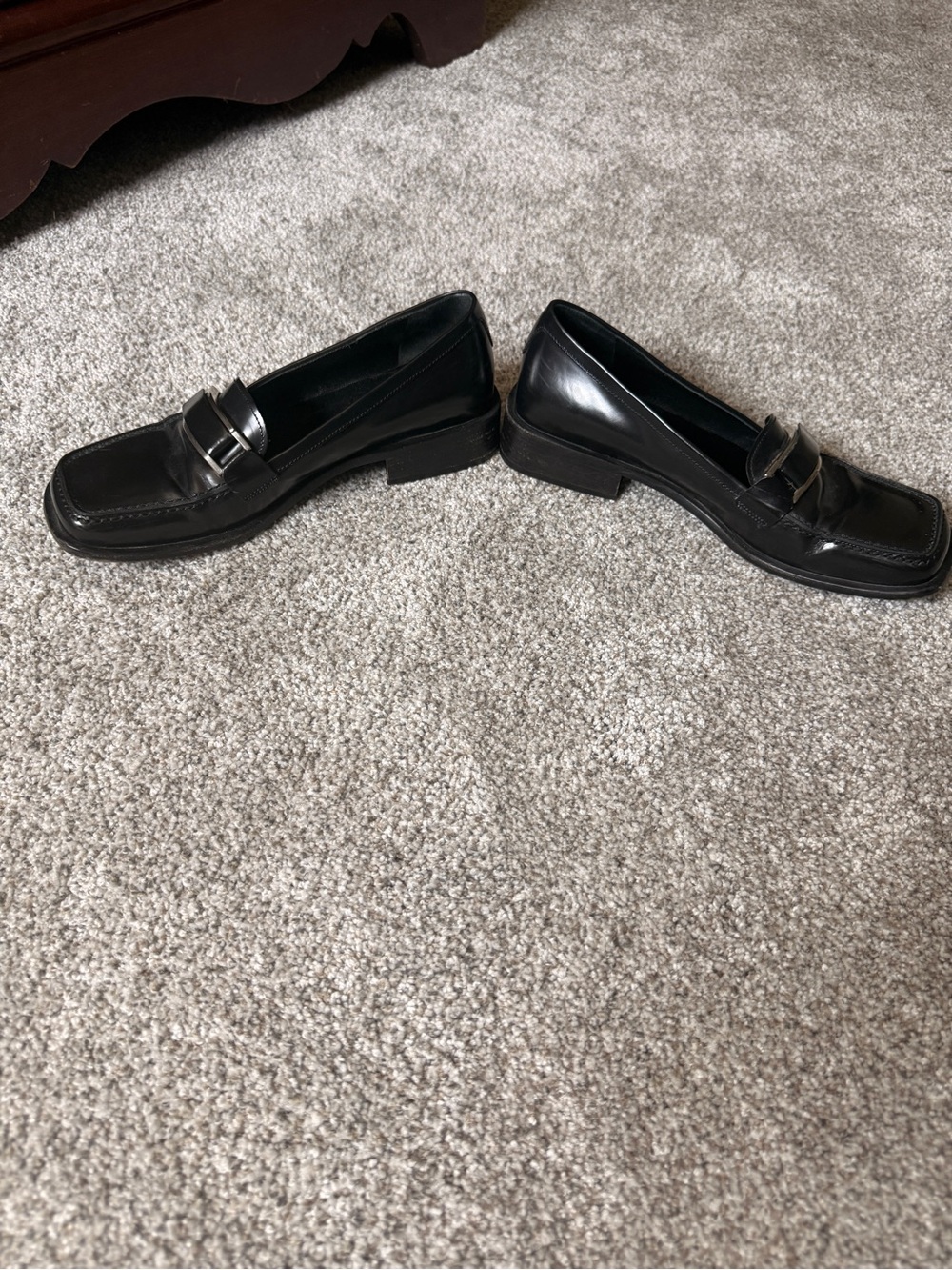 Prada Black Leather Square-Toe Loafers - Picture 6 of 7